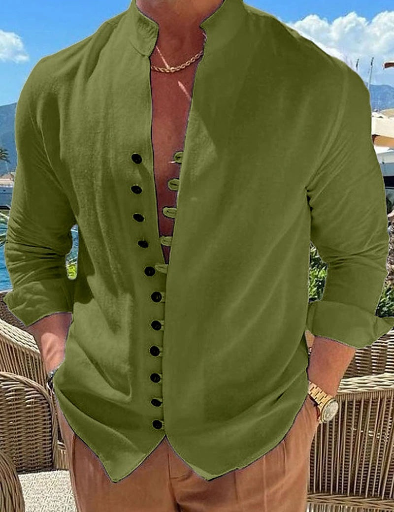Retro Button Design Long-sleeved Loose Shirt for Men - Lootario