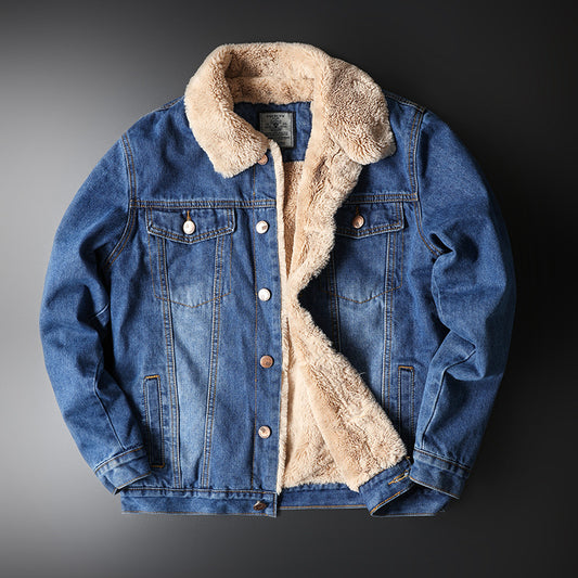 Jacket Top Autumn And Winter Fleece-lined Old Fashion Casual Denim Coat - Lootario