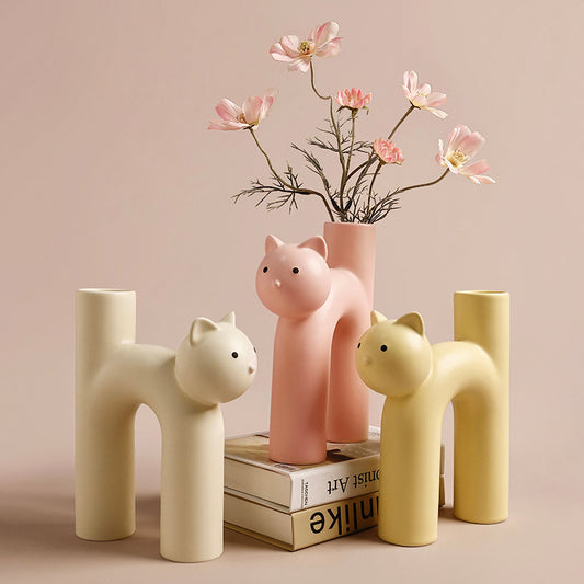 Cute Cat Vase - Purr-fect Decor | Adorable Tube Cat Vase - Lootario