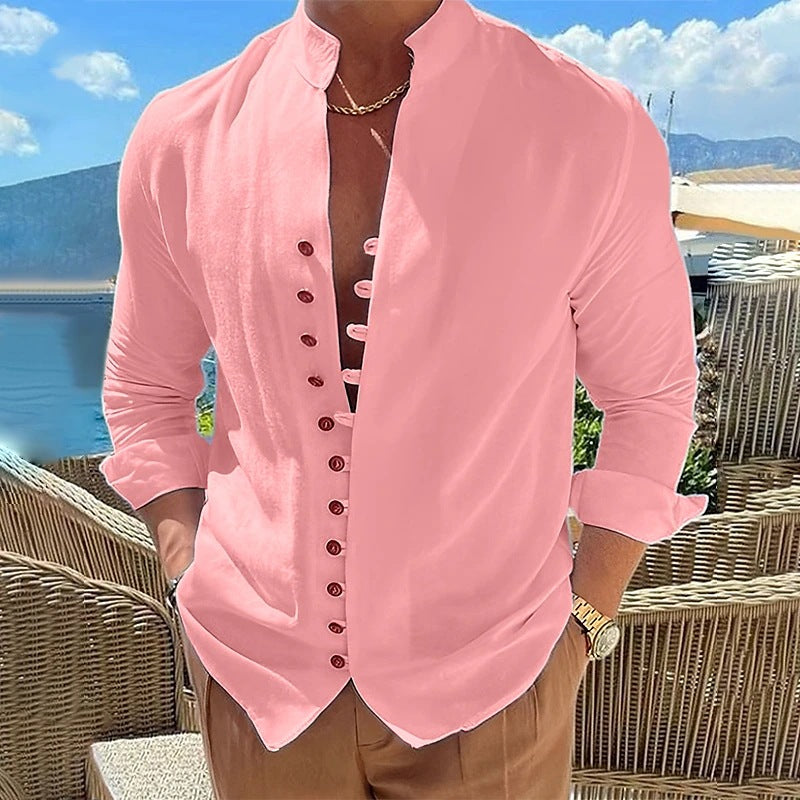 Retro Button Design Long-sleeved Loose Shirt for Men - Lootario
