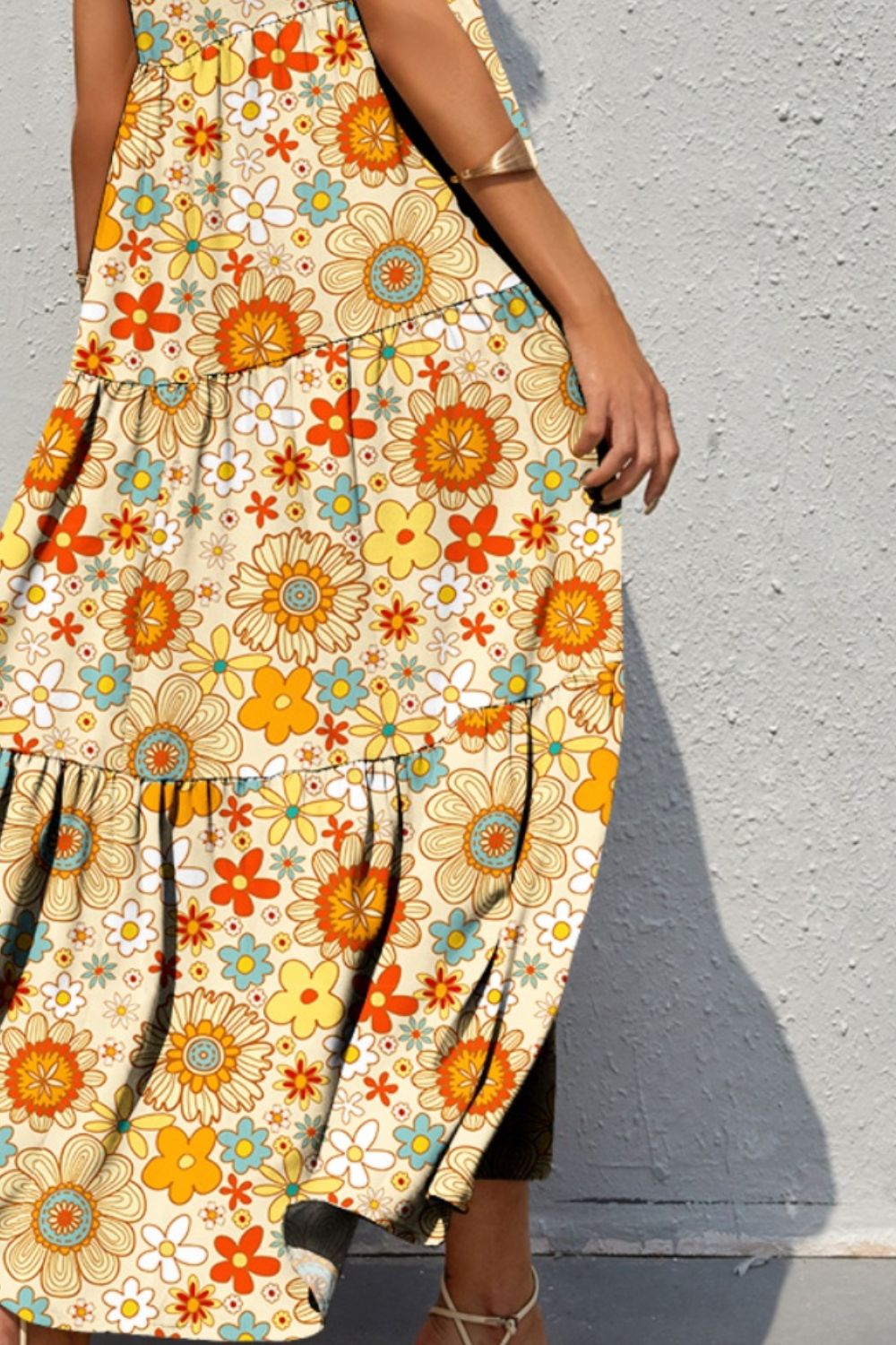 Printed V-Neck Sleeveless Dress - Tiered Shape | Lootario - Lootario