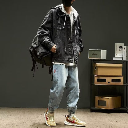 Trendy Hooded Denim Jacket - Hip Hop Hooded jacket | Lootario - Lootario