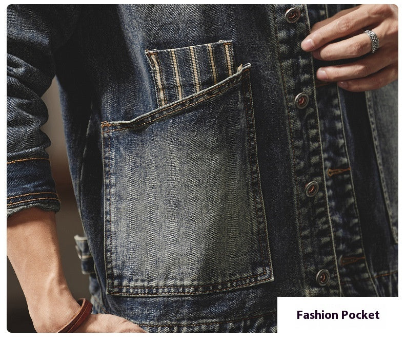 Retro-Embroidered Men's Denim Jacket | Lootario - Lootario