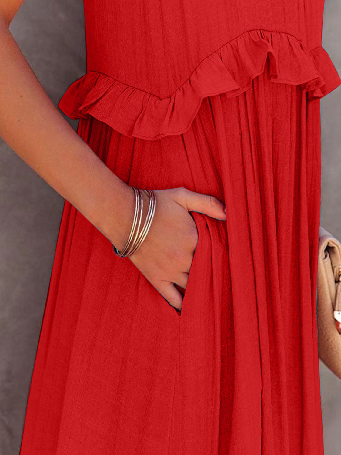 Ruffled Sleeveless Maxi Dress with Pockets | Lootario - Lootario
