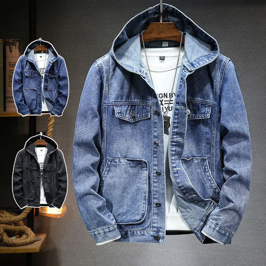 Men's Trendy Hooded Denim Jacket - Lootario