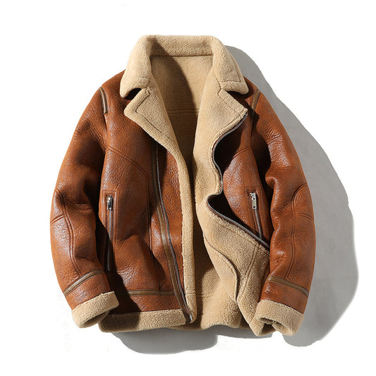 Cozy Plus Size Leather Coat with Fur & Fleece | Lootario - Lootario