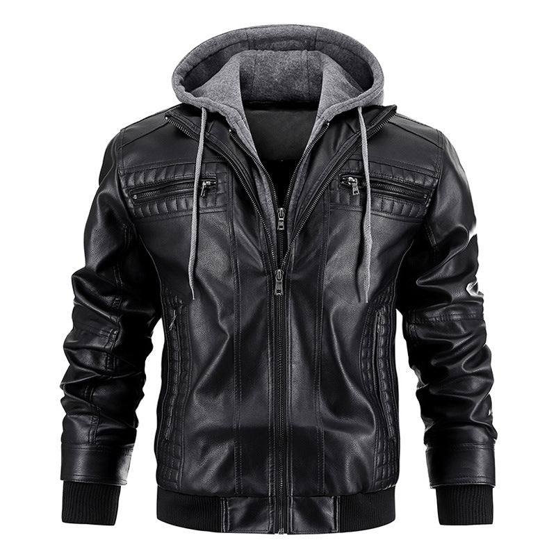 Men's Stylish Hooded PU Jacket - Lootario - Lootario