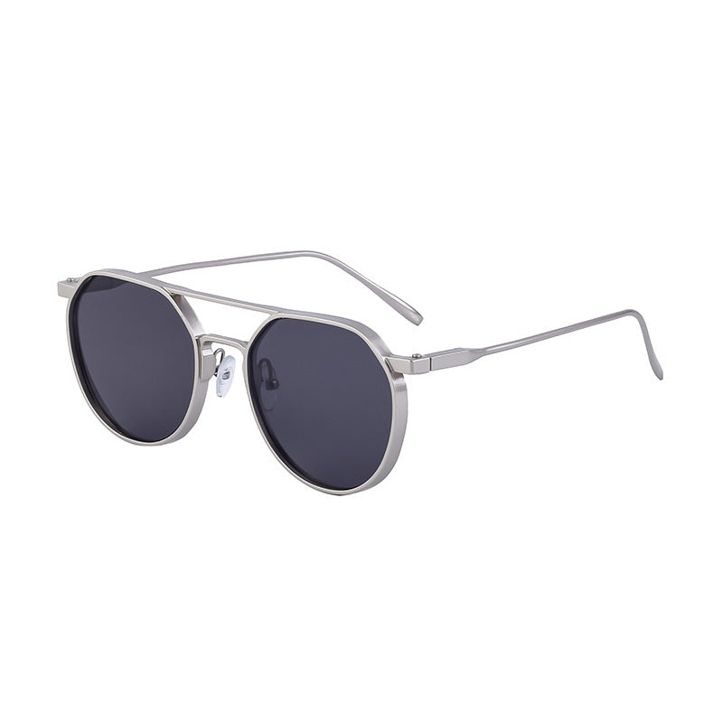 Men's Metal Double Beam Vintage Round Frame Sunglasses - Lootario