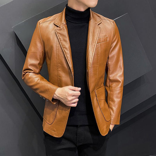 Lootario's Men's Polo Collar Leather-Like Coat - Lootario
