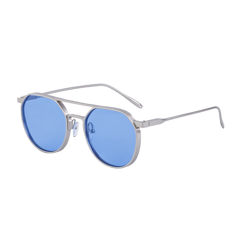 Men's Metal Double Beam Vintage Round Frame Sunglasses - Lootario